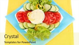  Presentation with hydroponics vegetables hydroponic vegetable - Theme featuring blue red green yellow - chopped vegetables and sauce background and a  colored foreground