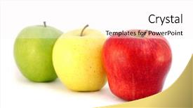  Presentation with light colors - Audience pleasing theme consisting of red green yellow - three apples different colors looks backdrop and a white colored foreground