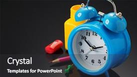  Presentation with back school - Beautiful theme featuring red green yellow alarm clock - back to school concept backdrop and a dark gray colored foreground