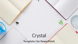  Presentation with accessories - Presentation having red green yellow alarm clock - school accessories on white background background and a white colored foreground