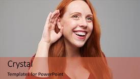  Presentation with perception - PPT layouts featuring red hair ear-listening background and a  colored foreground