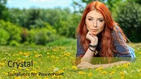  Presentation with summer outdoor bbq grill party - Amazing slide set having red hair girl - romantic young woman outdoors backdrop and a gold colored foreground