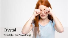  Presentation with long hair - Colorful presentation theme enhanced with red hair rubbing her eye backdrop and a lemonade colored foreground