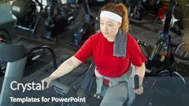  Presentation with machines - Presentation theme having red hair training using elliptical background and a ocean colored foreground