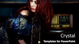  Presentation with retro radio - Slide deck enhanced with red hair woman listen the radio in retro style indoor shot background and a black colored foreground