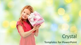 Presentation with green lights - Presentation theme consisting of red haired girl with gift background and a soft green colored foreground