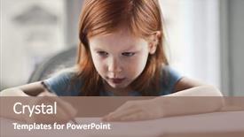  Presentation with girl in red dress - Slides featuring red-haired little girl writing background and a  colored foreground