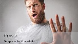  Presentation with red - Slide set having red-haired-man-doesnt-want background and a light gray colored foreground