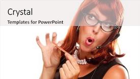  Presentation with receptionist - PPT theme featuring red haired retro receptionist filing her nails isolated on a white background background and a light gray colored foreground