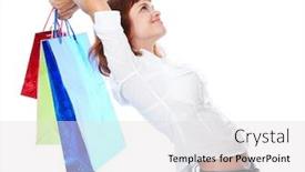  Presentation with teen girl - Beautiful presentation design featuring outweighs - red-haired teen-girl with three shopping backdrop and a light gray colored foreground