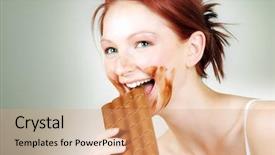  Presentation with chocolate milk - Presentation theme featuring good feature - red-haired woman eating a slab background and a coral colored foreground