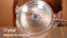  Presentation with eye glass - Slide set consisting of red haired woman with blue background and a  colored foreground