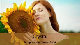  Presentation with sunflowers - Amazing PPT theme having red-haired woman with sunflowers backdrop and a  colored foreground