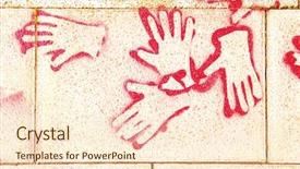  Presentation with olympic - PPT theme enhanced with red hands painted on the street around olympic stadium barcelona background and a cream colored foreground