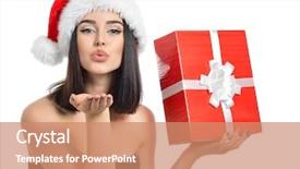  Presentation with beautiful reof christmas season - PPT theme having red hat - christmas girl beautiful x-mas woman background and a coral colored foreground