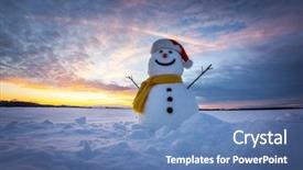  Presentation with blue and orange - Presentation theme enhanced with red hat - snowman on orange sunset background background and a teal colored foreground