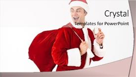  Presentation with santa claus holding scroll paper - PPT layouts consisting of red hat holding gift bag background and a sky blue colored foreground