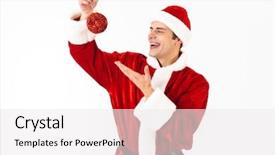  Presentation with santa claus holding scroll paper - Amazing PPT theme having red hat holding new year backdrop and a white colored foreground