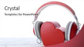  Presentation with headphones - Cool new PPT theme with red headphones with heart isolated on white backdrop and a white colored foreground