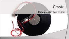  Presentation with music vinyl - Audience pleasing slide deck consisting of red headphones with vinyl album backdrop and a white colored foreground