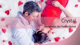  Presentation with romantic birthday couple celebrate - Cool new PPT layouts with red heart - lying lovers couple in romantic backdrop and a coral colored foreground