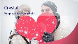  Presentation with clothing wooden clothes hanger object - Cool new presentation theme with red heart against snow falling backdrop and a sky blue colored foreground