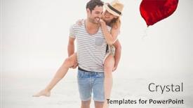  Presentation with balloon - Beautiful presentation theme featuring red heart balloon against man giving piggy back to woman 3d backdrop and a white colored foreground