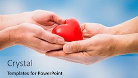  Presentation with human heart - Audience pleasing slide deck consisting of red heart in human hands on blue sky background backdrop and a light blue colored foreground