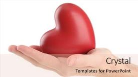  Presentation with heart - Theme featuring red heart in man hand background and a coral colored foreground