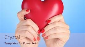  Presentation with heart hands - Cool new presentation theme with red heart in woman's hands on blue background backdrop and a lemonade colored foreground