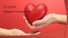  Presentation with hands heart - Presentation theme having red-heart-in-woman background and a red colored foreground