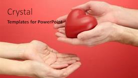  Presentation with heart hands - Audience pleasing slide deck consisting of red-heart-in-woman backdrop and a coral colored foreground