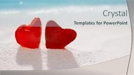  Presentation with sea glass - Cool new PPT theme with red-heart-shaped-sea-glass backdrop and a light blue colored foreground