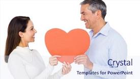  Presentation with loving hearts love heart candy - Colorful PPT theme enhanced with red hearts - lovely couple holding big heart backdrop and a sky blue colored foreground
