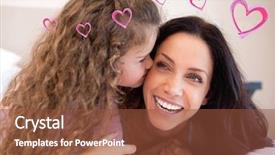  Presentation with kiss - Audience pleasing PPT layouts consisting of red hearts against daughter giving her mother a kiss on the cheek backdrop and a tawny brown colored foreground