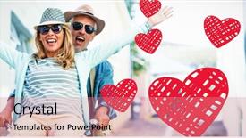  Presentation with married couple hearts - PPT theme enhanced with red hearts against happy couple background and a coral colored foreground