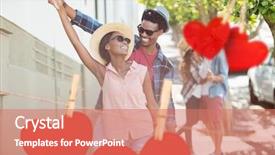  Presentation with married couple hearts - Audience pleasing theme consisting of red hearts hanging on line backdrop and a coral colored foreground