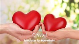  Presentation with heart hands - Colorful presentation enhanced with red hearts in woman and man hands on green background backdrop and a coral colored foreground