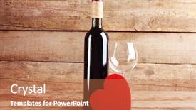  Presentation with bottle red wine - Cool new slide deck with red hearts with wine bottle and glasses on wooden background backdrop and a coral colored foreground