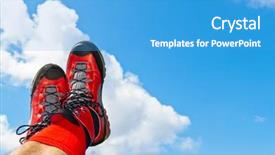  Presentation with activity - Slide deck enhanced with red hiking boots on a hike in the mountains of austria activity during leisure time background and a teal colored foreground