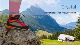  Presentation with activity - Slides with red hiking boots on a hike in the mountains of austria activity during leisure time background and a light blue colored foreground