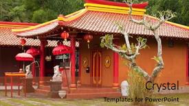  Presentation with bali temple - Colorful slides enhanced with red hindu temple and gardens backdrop and a red colored foreground
