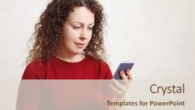  Presentation with white red employees - Colorful presentation theme enhanced with red holds smartphone in white backdrop and a  colored foreground