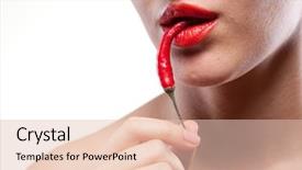  Presentation with chili - Colorful slides enhanced with red hot chilli - young woman with chili pepper backdrop and a lemonade colored foreground