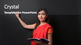  Presentation with saree - Presentation theme consisting of saree - portrait of indian female teacher background and a dark gray colored foreground