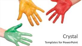 Presentation with ink - PPT theme featuring red ink - womanish palms is painted green background and a  colored foreground