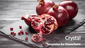  Presentation with pomegranate - Amazing slide set having red juice pomegranate on dark background backdrop and a gray colored foreground
