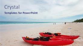  Presentation with bahamas - Presentation theme featuring red kayaks at tropical beach on bahamas background and a sky blue colored foreground