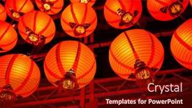  Presentation with lantern chinese - Cool new PPT theme with red-lantern-hanging-up backdrop and a tawny brown colored foreground