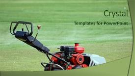  Presentation with club - Beautiful PPT theme featuring red lawn mower golf club backdrop and a  colored foreground